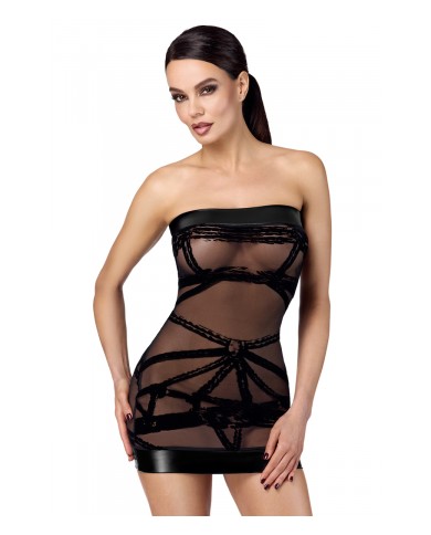 Mini robe floquée à épaules nues Bondesque F359 - Noir Handmade