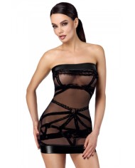 Mini robe floquée à épaules nues Bondesque F359 - Noir Handmade