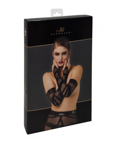 Gants longs floqués Bondesque F361 - Noir Handmade