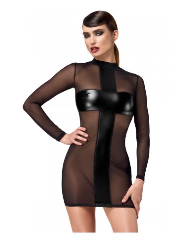 Mini robe tulle et wetlook Crossfire F369 - Noir Handmade