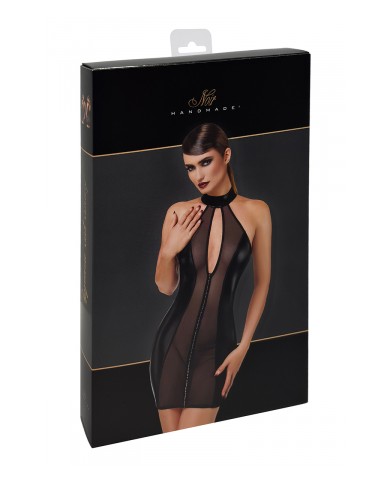 Mini robe tulle et wetlook Luxuria F370 - Noir Handmade