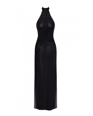 Robe longue en maille pailletée Onyx F372 - Noir Handmade
