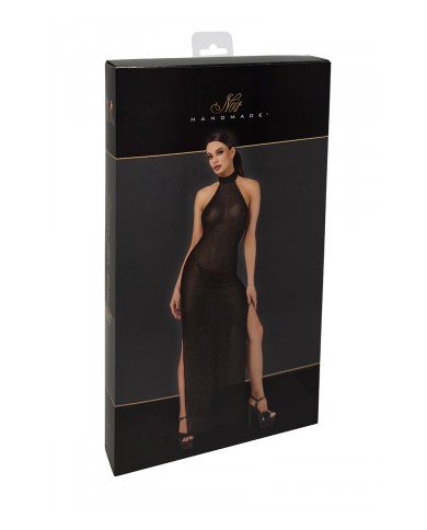Robe longue en maille pailletée Onyx F372 - Noir Handmade
