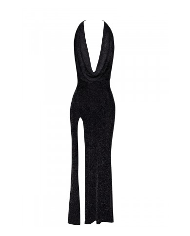 Robe longue fendue Onyx F373 - Noir Handmade