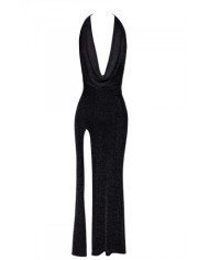 Robe longue fendue Onyx F373 - Noir Handmade