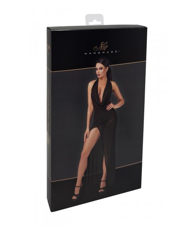 Robe longue fendue Onyx F373 - Noir Handmade