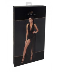Robe longue fendue Onyx F373 - Noir Handmade
