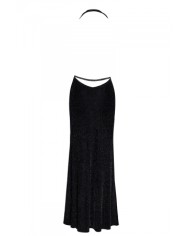 Robe longue fendue Onyx F373 - Noir Handmade