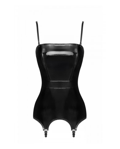 Corset porte-jarretelle vinyle Dominae F381 - Noir Handmade