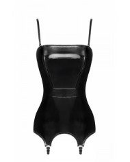 Corset porte-jarretelle vinyle Dominae F381 - Noir Handmade