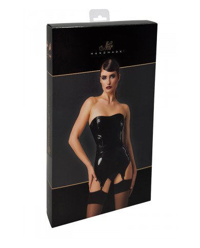 Corset porte-jarretelle vinyle Dominae F381 - Noir Handmade