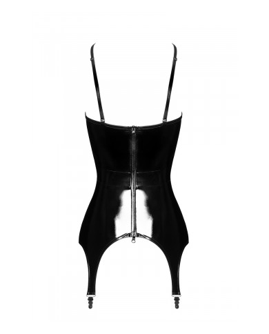 Corset porte-jarretelle vinyle Dominae F381 - Noir Handmade