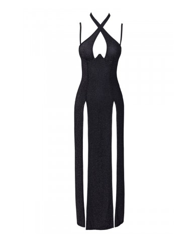 Robe longue à décolleté plongeant noire argentée - Cottelli PARTY