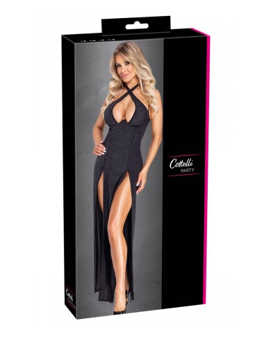 Robe longue à décolleté plongeant noire argentée - Cottelli PARTY