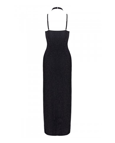Robe longue à décolleté plongeant noire argentée - Cottelli PARTY