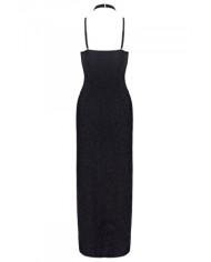 Robe longue à décolleté plongeant noire argentée - Cottelli PARTY