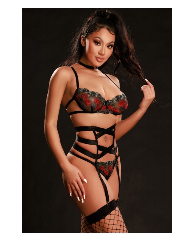 Ensemble lingerie 5 pièces vert et rouge - J Lingerie