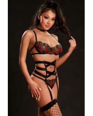 Ensemble lingerie 5 pièces vert et rouge - J Lingerie