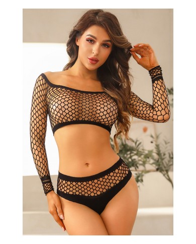 Ensemble lingerie 2 pièces en résille noire - J Lingerie