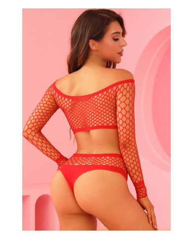 Ensemble lingerie 2 pièces en résille rouge - J Lingerie