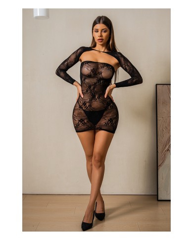 Mini robe résille dos nu - J Lingerie