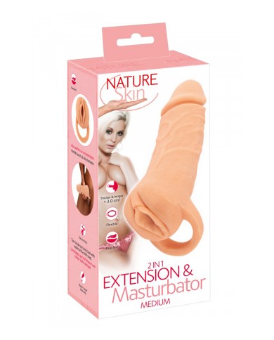 Masturbateur et extension de pénis  18,5 cm - Nature Skin