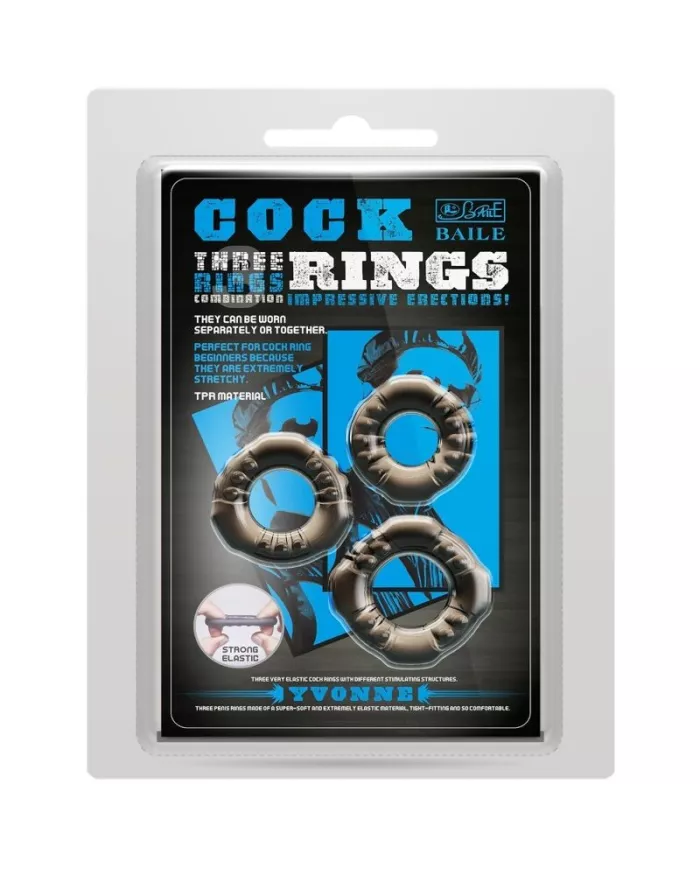 BAILE - COCK RINGS YVONNE ENSEMBLE 3 ANNEAUX PÉNIS