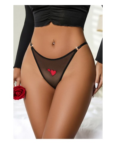 String coeur et strass Noir - Litolu Lingerie