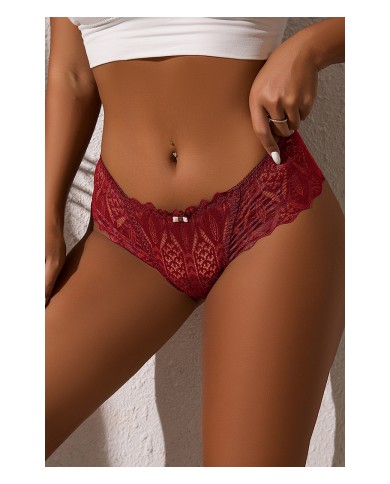 String dentelle dos lacé Bordeaux - Litolu Lingerie