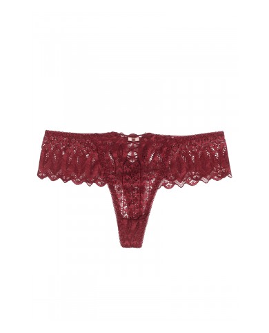 String dentelle dos lacé Bordeaux - Litolu Lingerie