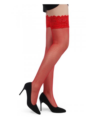Bas résille jarretière dentelle Rouge - Ohyeah