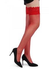 Bas résille jarretière dentelle Rouge - Ohyeah