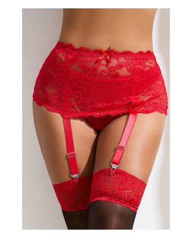 Porte-jarretelles dentelle large Rouge - Litolu Lingerie