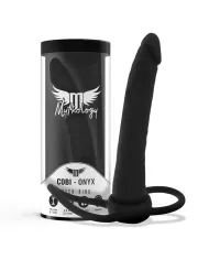 MYTHOLOGY - GODE ANAL COBI ONYX AVEC ANNEAU DE BITE ET TESTICULE 13 CM EN SILICONE