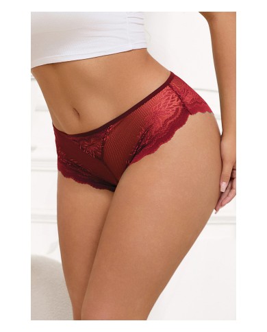 Tanga dentelle bijou Coeur Bordeaux - Litolu Lingerie