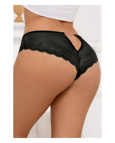 Tanga dentelle bijou Coeur Noir - Litolu Lingerie