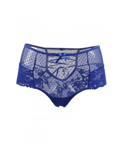 Tanga lacé dentelle taille haute Bleu - Litolu Lingerie