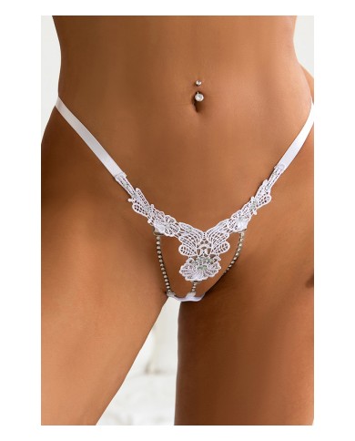 String ouvert floral blanc - Litolu Lingerie