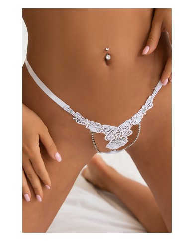 String ouvert floral blanc - Litolu Lingerie