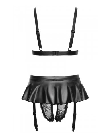 Soutien-gorge et slip fendu à jarretelles noir - Cottelli LINGERIE