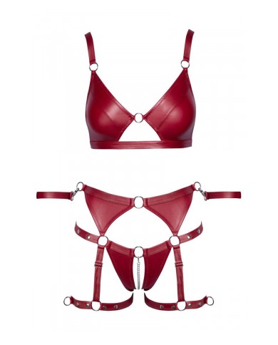 Set soutien-gorge et slip à jarretelles ouvert rouge - Cottelli BONDAGE
