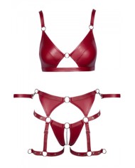 Set soutien-gorge et slip à jarretelles ouvert rouge - Cottelli BONDAGE