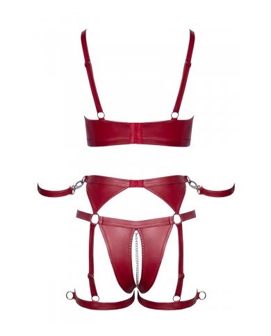 Set soutien-gorge et slip à jarretelles ouvert rouge - Cottelli BONDAGE
