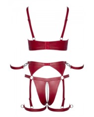 Set soutien-gorge et slip à jarretelles ouvert rouge - Cottelli BONDAGE