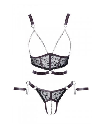 Ensemble ouvert 3 pièces noires - Cotelli Bondage