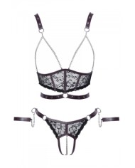 Ensemble ouvert 3 pièces noires - Cotelli Bondage