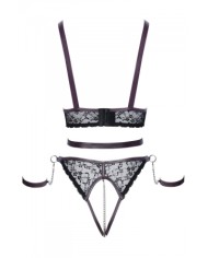 Ensemble ouvert 3 pièces noires - Cotelli Bondage