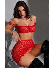 Ensemble top et jupe résille rouge - J Lingerie