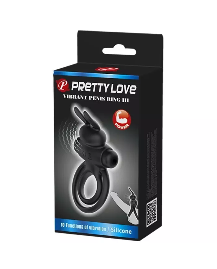 PRETTY LOVE - ANNEAU DE LAPIN VIBRATOR III POUR PÉNIS NOIR