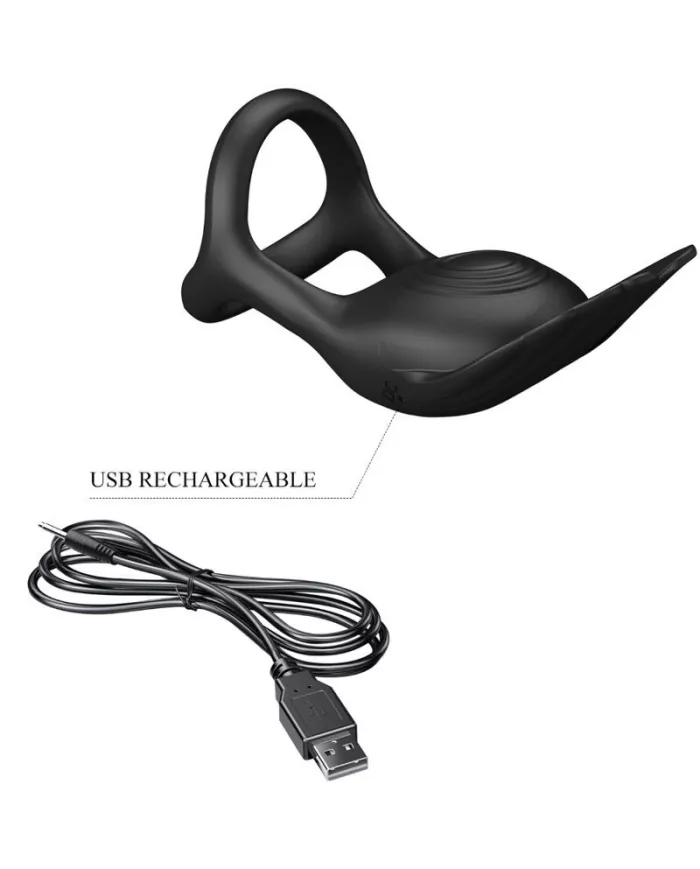 PRETTY LOVE - SILAS ANNEAU PÉNIS VIBRANT 7 VIBRATIONS SILICONE NOIR